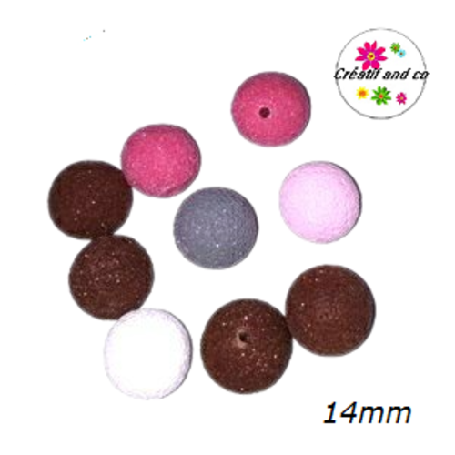 X9 perles rondes granuleuses mix fimo 14mm