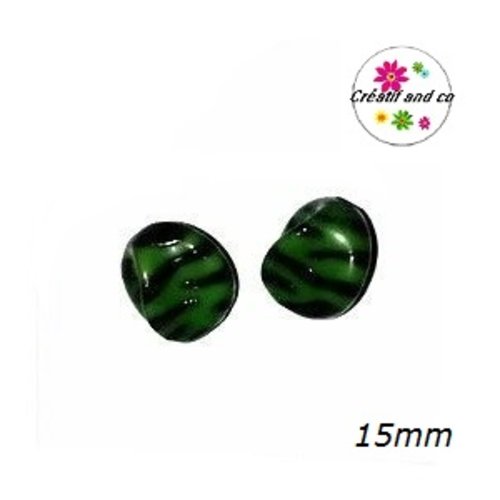 Perle zébrée verte/noire 15mm