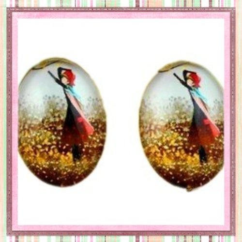 X2 cabochons ovales femme 18x25mm