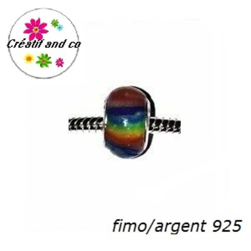 Perle à gros trou en fimo et argent 925
