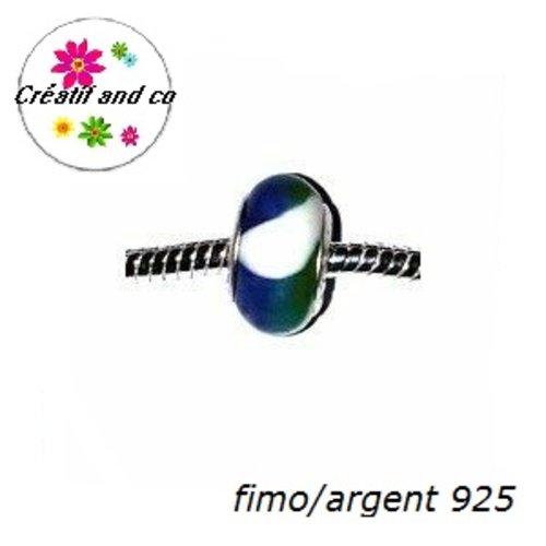 Perle à gros trou en fimo et argent 925