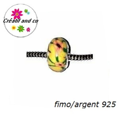 Perle à gros trou en fimo et argent 925