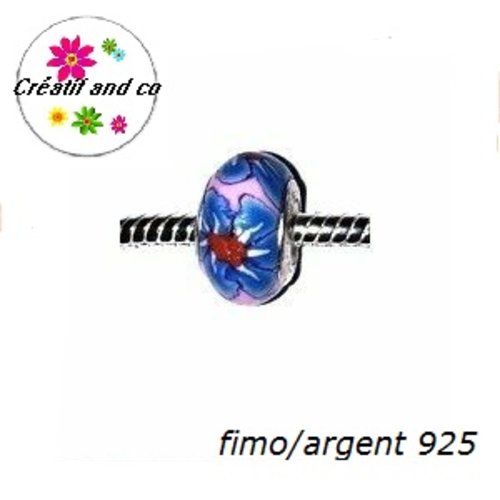 Perle à gros trou en fimo et argent 925