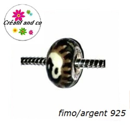 Perle à gros trou en fimo et argent 925