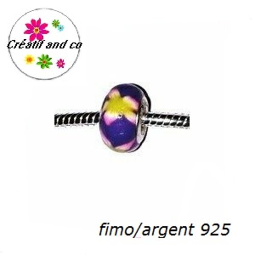 Perle à gros trou en fimo et argent 925