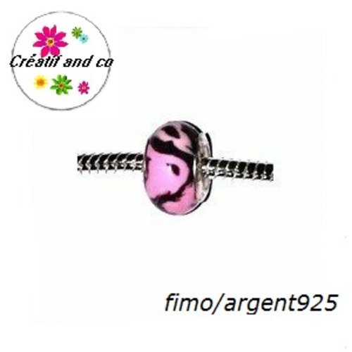 Perle à gros trou en fimo et argent 925