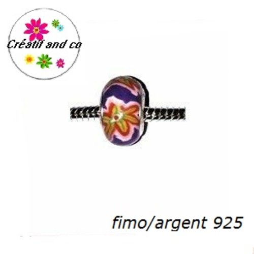 Perle à gros trou en fimo et argent 925