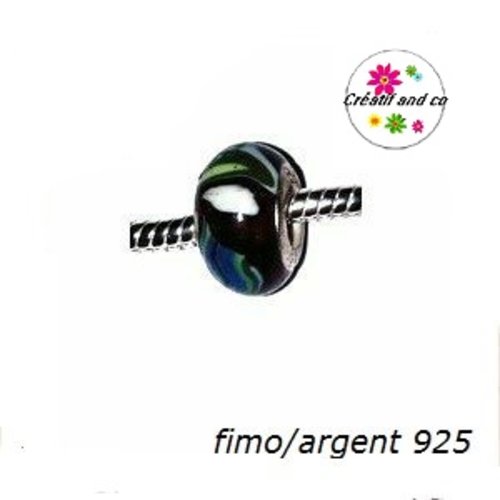 Perle à gros trou en fimo et argent 925