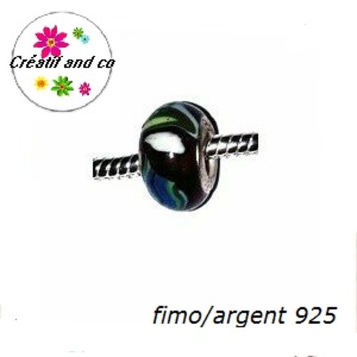 Perle à gros trou en fimo et argent 925