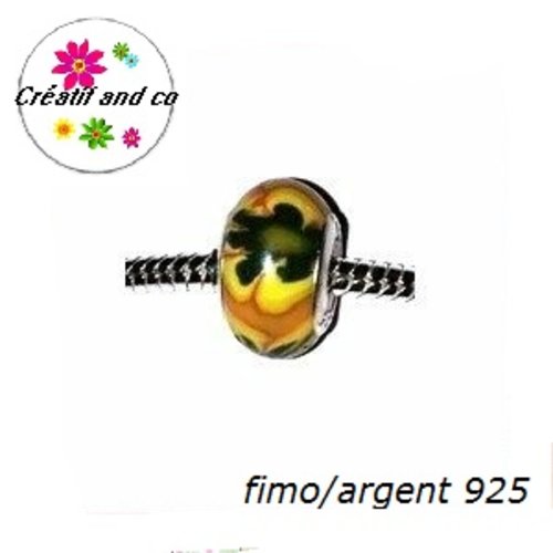 Perle à gros trou en fimo et argent 925