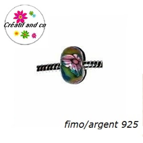 Perle à gros trou en fimo et argent 925