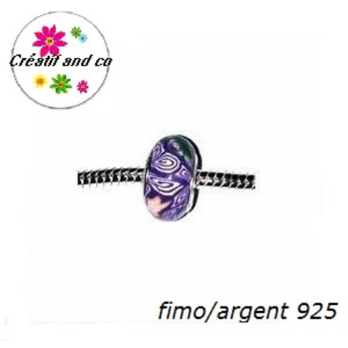 Perle à gros trou en fimo et argent 925