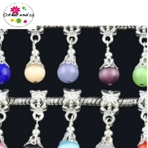 Pendentif bélière argentée perle ronde oeil de chat