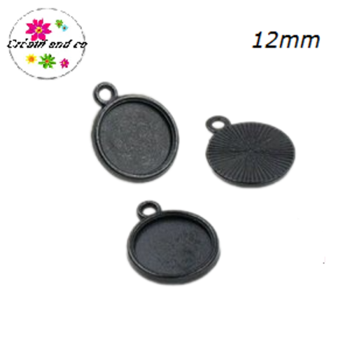 X2 pendentifs noirs pour cabochon 12mm
