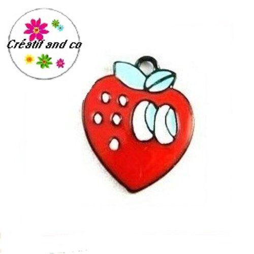 Breloque fraise kawaii émail 25mm
