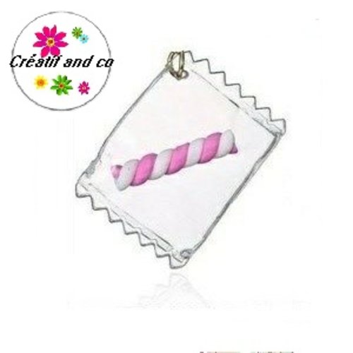 Breloque sachet transparent et son bâton guimauve