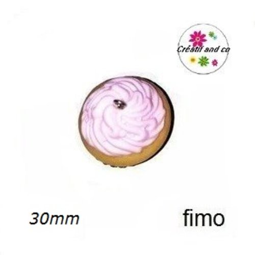 Breloque gros cupcake fraise fimo