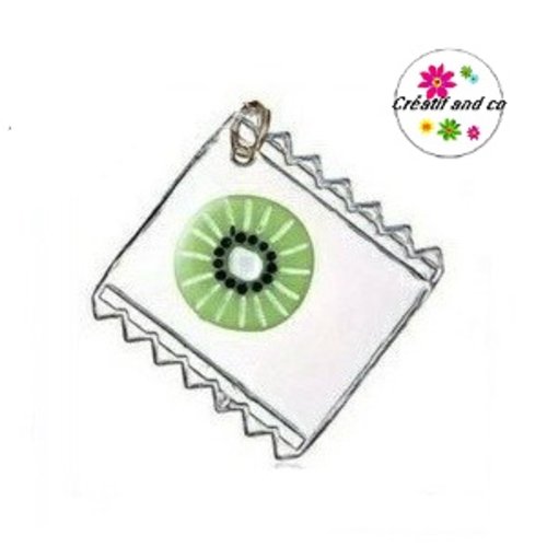 Breloque sachet transparent et sa tranche de kiwi