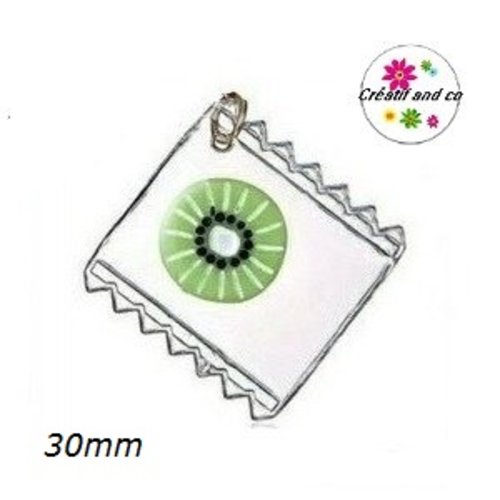 Breloque sachet transparent et sa tranche de kiwi