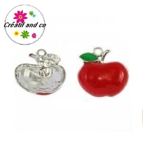 Breloque pomme rouge émail 17mm