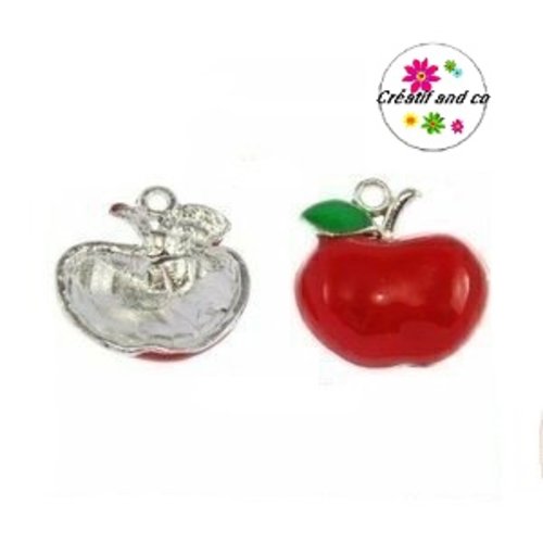 Breloque pomme rouge émail 17mm
