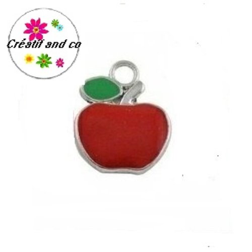 Breloque pomme rouge émail 17mm