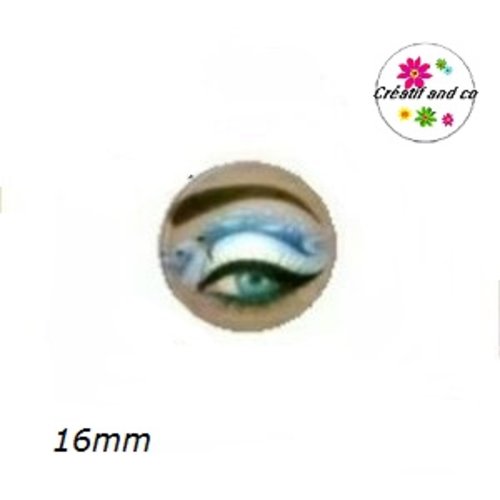 X2 cabochons oeil motif chien allongé sur paupière 16mm