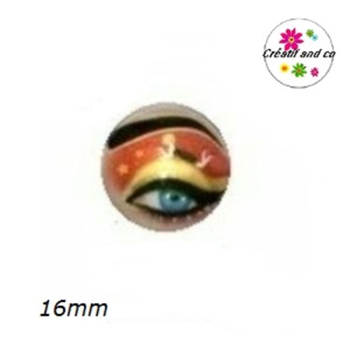 X2 cabochons oeil motif sur paupière 16mm