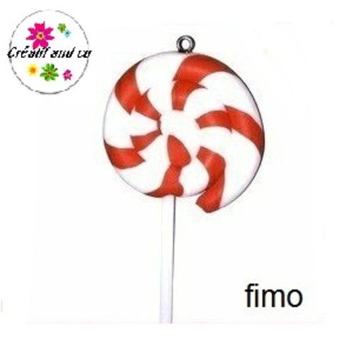 Grande sucette rouge-blanche fimo 70mm