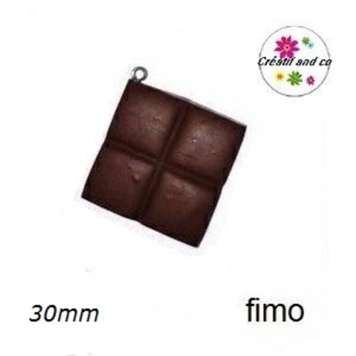 Breloque grand carré de chocolait fimo 30mm