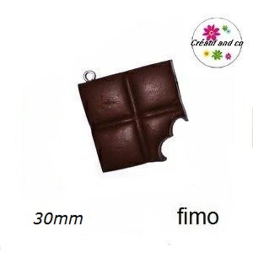 Breloque grand carré de chocolat croqué fimo 30mm