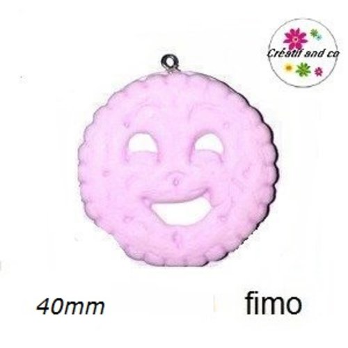 Breloque grand bn vanille-fraise fimo 40mm
