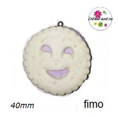 Breloque grand bn vanille-lavande fimo 40mm