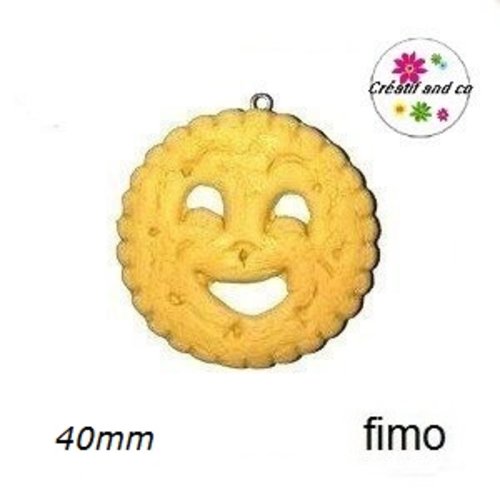 Breloque grand bn fourré vanille fimo 40mm