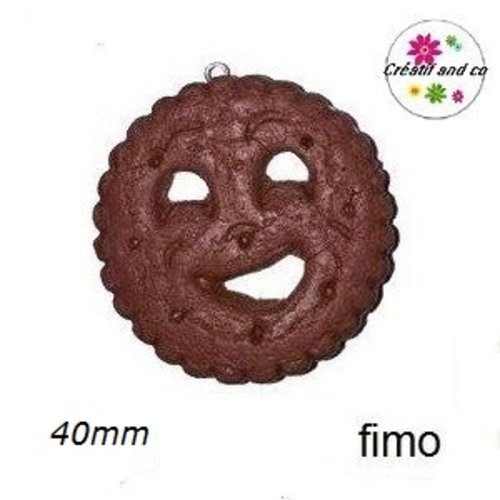 Breloque grand bn choco fourré vanille fimo 40mm