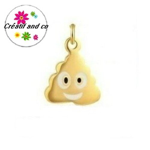 Petit pendentif caca acier inoxydable doré émaillé
