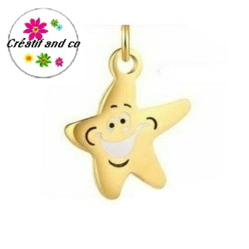 Petit pendentif étoile funny acier inoxydable doré émaillé
