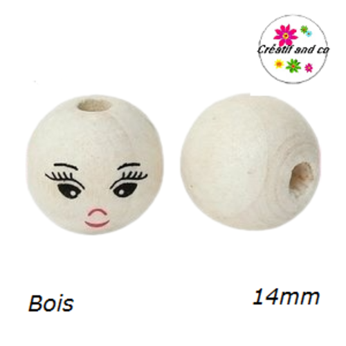 Grosse perle ronde bois visage 14mm