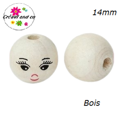 Grosse perle ronde bois visage 14mm