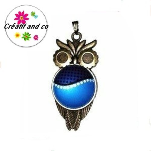 Pendentif hibou bronze et son cabochon duo de bleu