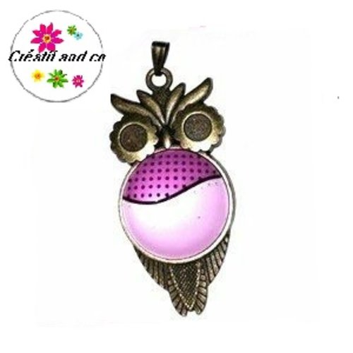 Pendentif hibou bronze et son cabochon duo de mauve