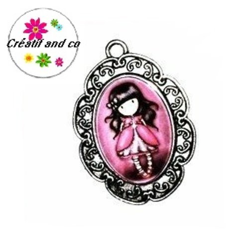Pendentif gorjuss petite fille cabochon en verre