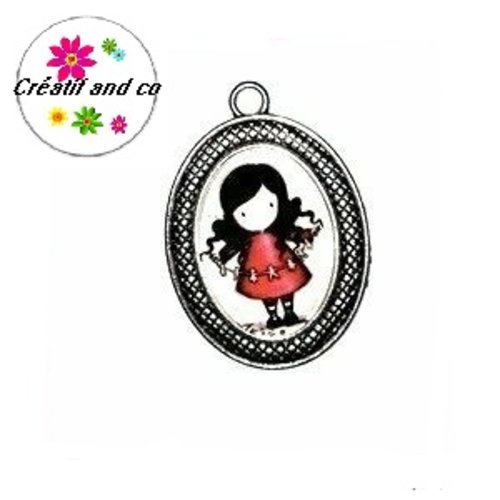 Pendentif gorjuss petite fille cabochon en verre