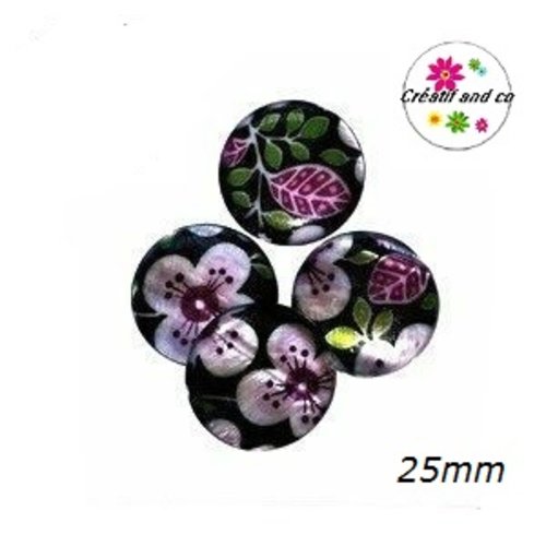 Perle forme palet nacre fleurie 25mm