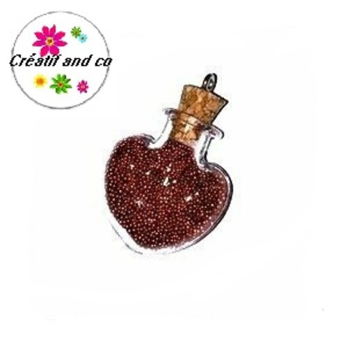 Pendentif fiole coeur micro bille rouge