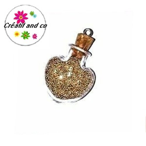 Pendentif fiole coeur micro bille or