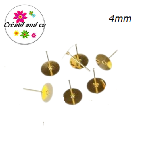 X20 puces oreilles dorées à coller 4mm
