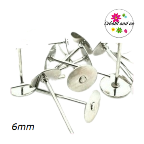 X20 puces oreilles argentées à coller 6mm