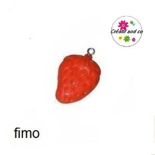 Breloque fraise rouge plate fimo