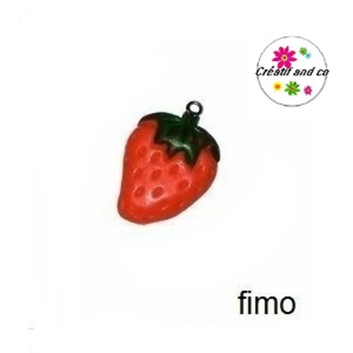 Fraise rouge queue verte plate fimo